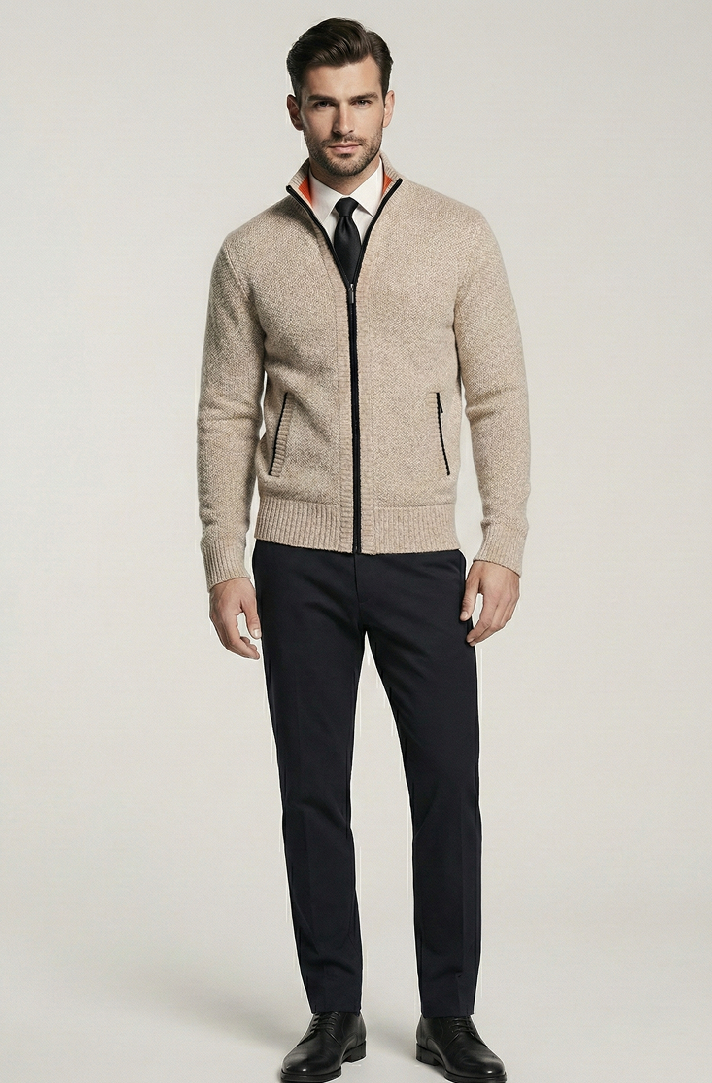 Stickad Jacka med Hög Krage och Geometriskt Mönster | Arvid – Creme