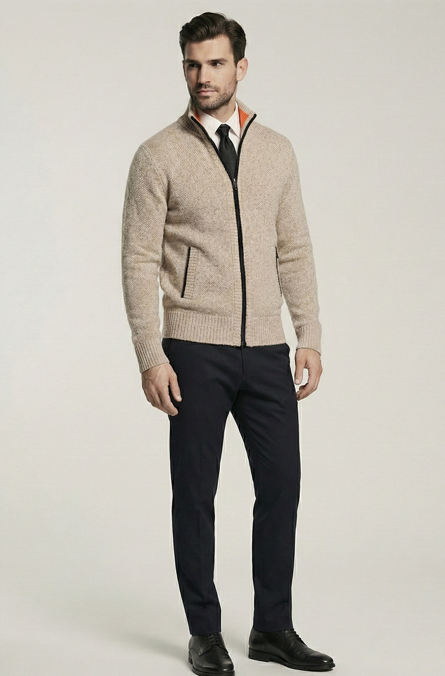 Stickad Jacka med Hög Krage och Geometriskt Mönster | Arvid – Creme