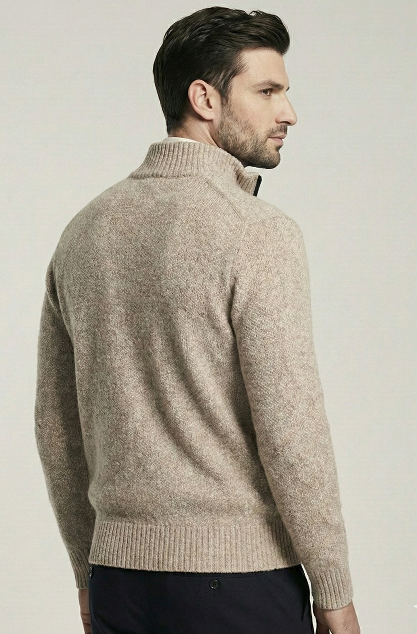 Stickad Jacka med Hög Krage och Geometriskt Mönster | Arvid – Creme