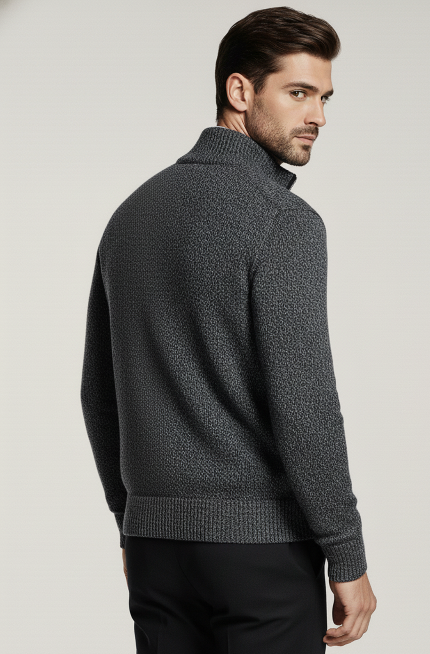 Stickad Jacka med Hög Krage och Geometriskt Mönster | Mats – Mörkgrå